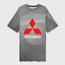 Женская длинная футболка Mitsubishi - серая с кружочками абстракция