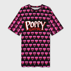 Футболка женская длинная Poppy Playtime - Kissy Missy Pattern - Huggy Wuggy, цвет: 3D-принт