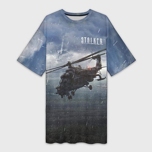 Женская длинная футболка STALKER Вертолёт Над Зоной / 3D-принт – фото 1