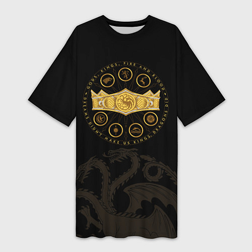 Женская длинная футболка Дом Дракона Корона Таргариенов / 3D-принт – фото 1