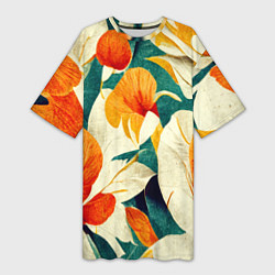Женская длинная футболка Винтажный цветочный рисунок