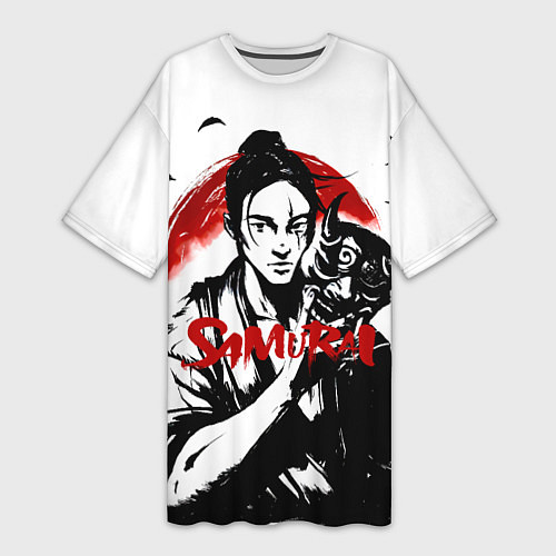 Женская длинная футболка Самурай и Маска / 3D-принт – фото 1