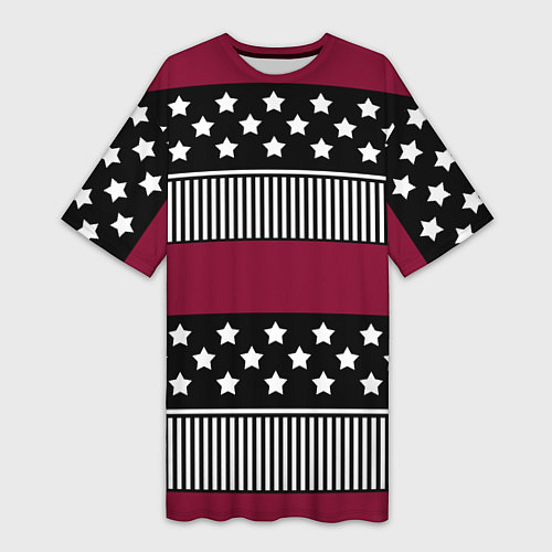 Женская длинная футболка Burgundy black striped pattern / 3D-принт – фото 1