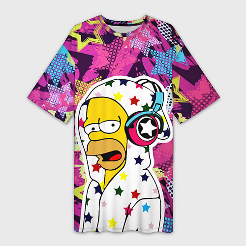 Женская длинная футболка Гомер Симпсон в звёздном балахоне! / 3D-принт – фото 1