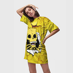 Футболка женская длинная Скелет Барта Симпсона разрывает штукатурку стены, цвет: 3D-принт — фото 2