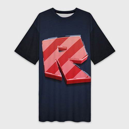 Женская длинная футболка Roblox red - Роблокс полосатый логотип / 3D-принт – фото 1