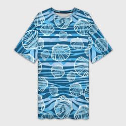 Женская длинная футболка Паттерн из створок ракушки - океан