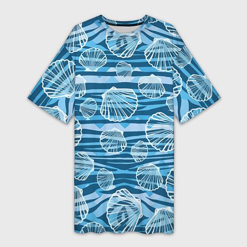 Женская длинная футболка Паттерн из створок ракушки - океан / 3D-принт – фото 1