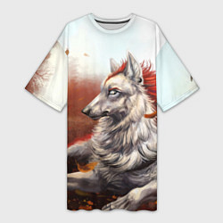 Женская длинная футболка Арт - волк с рыжей гривой