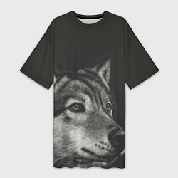 Женская длинная футболка Спокойный серый волк