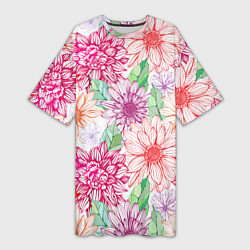 Футболка женская длинная Георгин и гербер, цвет: 3D-принт