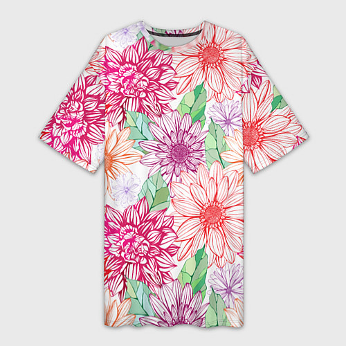 Женская длинная футболка Георгин и гербер / 3D-принт – фото 1