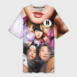 Футболка женская длинная BTS Team Photo, цвет: 3D-принт