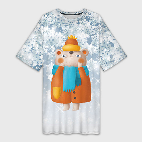 Женская длинная футболка Медведица в шубе / 3D-принт – фото 1