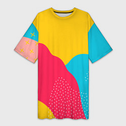 Футболка женская длинная Яркие кляксы - абстракция, цвет: 3D-принт