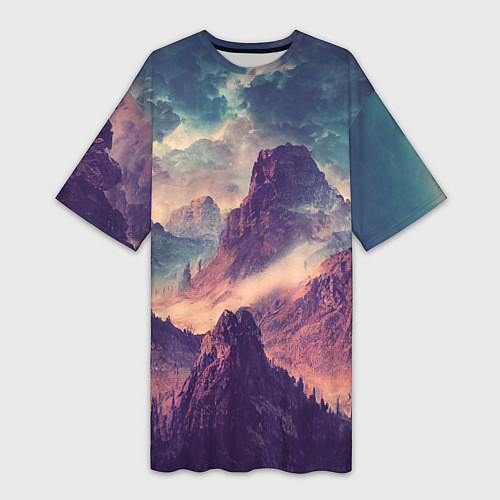 Женская длинная футболка В горах Вечерний пейзаж / 3D-принт – фото 1