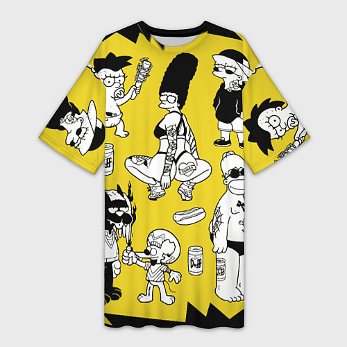 Женская длинная футболка Весёлая компашка мультфильма Симпсоны - полный рас / 3D-принт – фото 1
