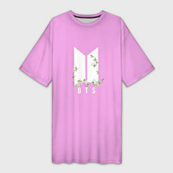 Футболка женская длинная BTS White Flowers, цвет: 3D-принт
