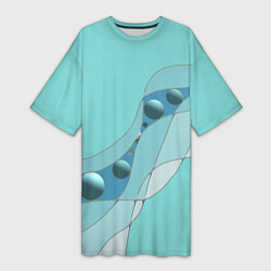 Женская длинная футболка Голубая геометрическая абстракция Круги и сферы Го