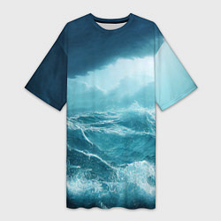 Женская длинная футболка Буря в море
