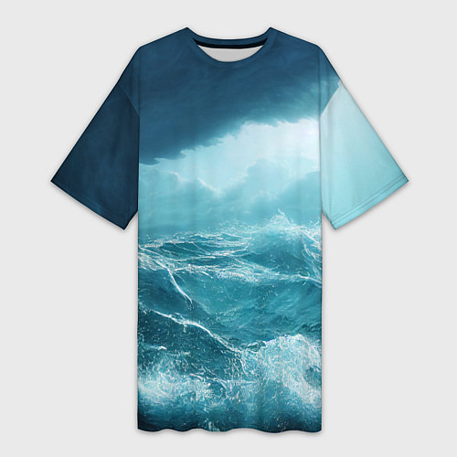 Женская длинная футболка Буря в море / 3D-принт – фото 1