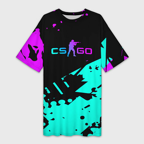 Женская длинная футболка КС ГО - НЕОН / 3D-принт – фото 1