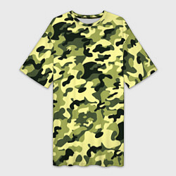 Женская длинная футболка Камуфляж Зеленые листья