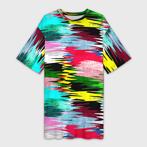 Женская длинная футболка Абстрактный многоцветный неоновый узор / 3D-принт – фото 1
