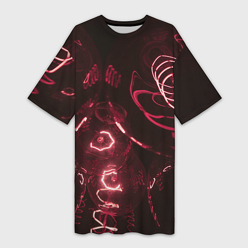 Женская длинная футболка Неоновые тусклые фонари / 3D-принт – фото 1