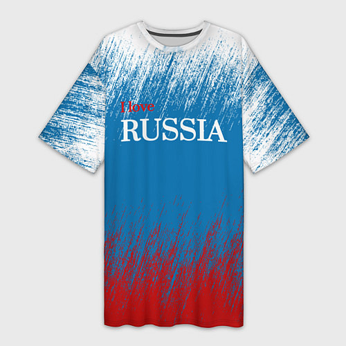 Женская длинная футболка Российский триколор - Я люблю Россию / 3D-принт – фото 1