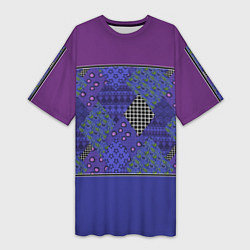 Женская длинная футболка Combined burgundy-blue pattern with patchwork