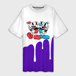 Футболка женская длинная Cuphead потёки, цвет: 3D-принт