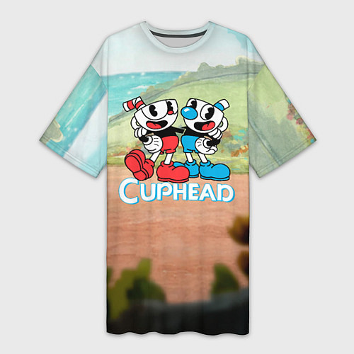 Женская длинная футболка Cuphead природа / 3D-принт – фото 1
