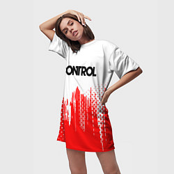 Футболка женская длинная Control красная текстура, цвет: 3D-принт — фото 2