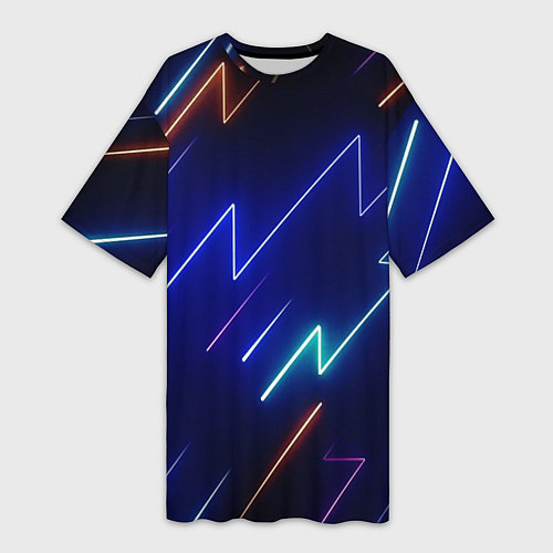 Женская длинная футболка Неоновые изогнутые линии / 3D-принт – фото 1