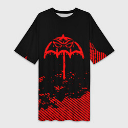 Футболка женская длинная Bring Me the Horizon красный фонтик, цвет: 3D-принт