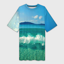 Женская длинная футболка Волна набегает на берег