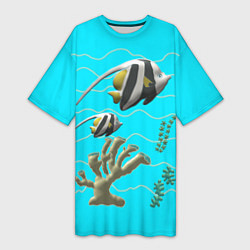 Женская длинная футболка Подводный мир рыбки кораллы