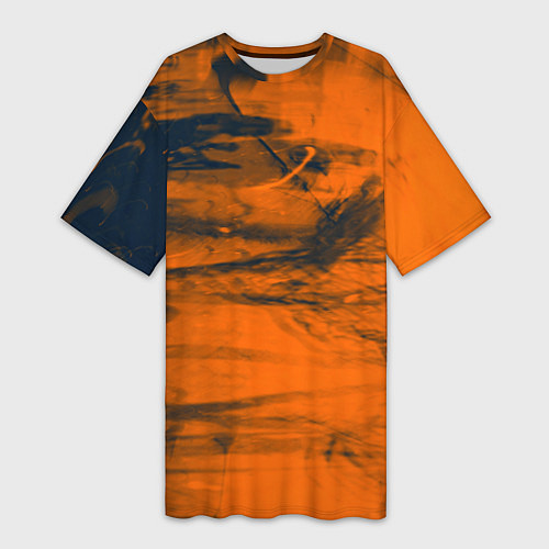 Женская длинная футболка Абстрактная оранжевая поверхность и чёрные тени / 3D-принт – фото 1