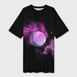Женская длинная футболка Космическая Луна в дыму