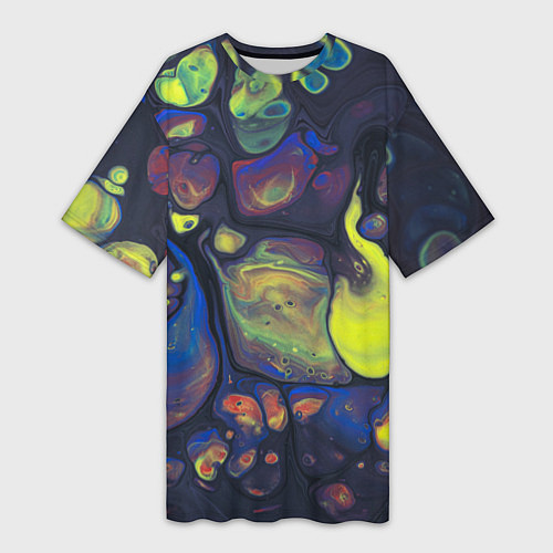 Женская длинная футболка Неоновые светящиеся камни / 3D-принт – фото 1