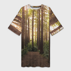 Женская длинная футболка Дневной лес, деревья и свет