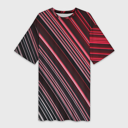 Женская длинная футболка Абстрактные неоновые линии и полосы / 3D-принт – фото 1