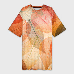 Футболка женская длинная Осенние прозрачные листья, цвет: 3D-принт
