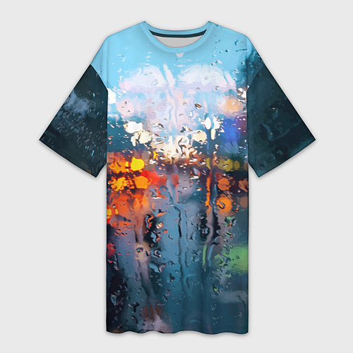 Женская длинная футболка Город через дождевое стекло / 3D-принт – фото 1