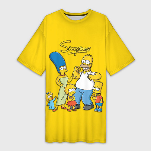 Женская длинная футболка Счастливые Симпсоны / 3D-принт – фото 1