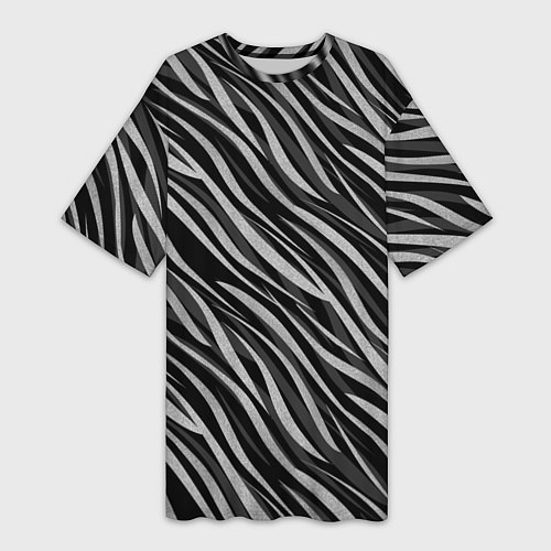 Женская длинная футболка Полосатый черно-серый узор Зебра / 3D-принт – фото 1