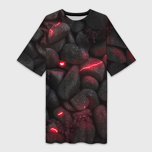 Женская длинная футболка Камни с разломами неон / 3D-принт – фото 1