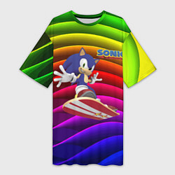 Женская длинная футболка Sonic - hedgehog - skateboarding - bands
