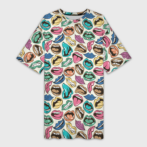 Женская длинная футболка Губы разноцветные поп арт / 3D-принт – фото 1
